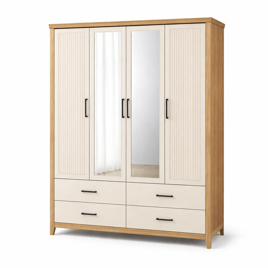 Kleiderschrank mit Spiegel Weiss-hometava